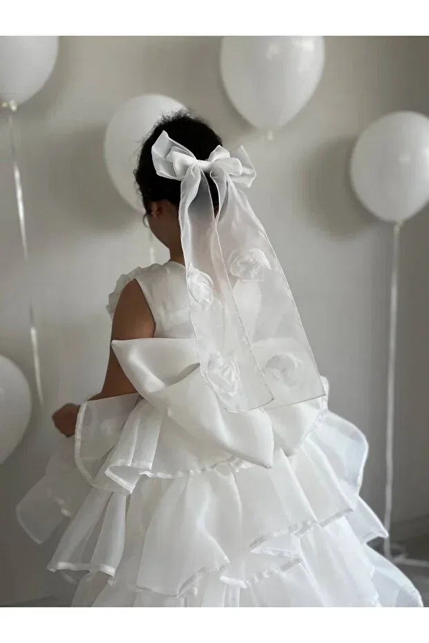 Детское платье для девочек с кружевом Party Sare Çocuk Giyim, White — фото 3