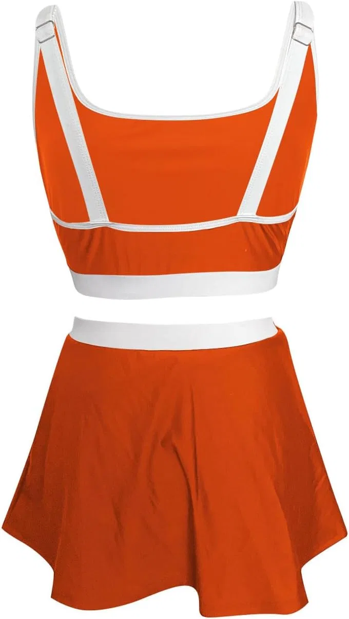 Женский спортивный бикини-комплект с высокой талией и юбкой, Orange — фото 4