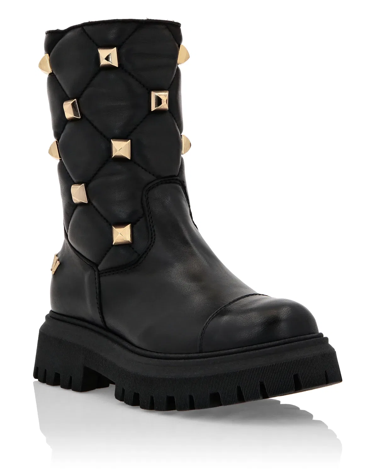 Детские ботинки на платформе с геометрической стежкой и шипами Plein and Studs PHILIPP PLEIN, черный