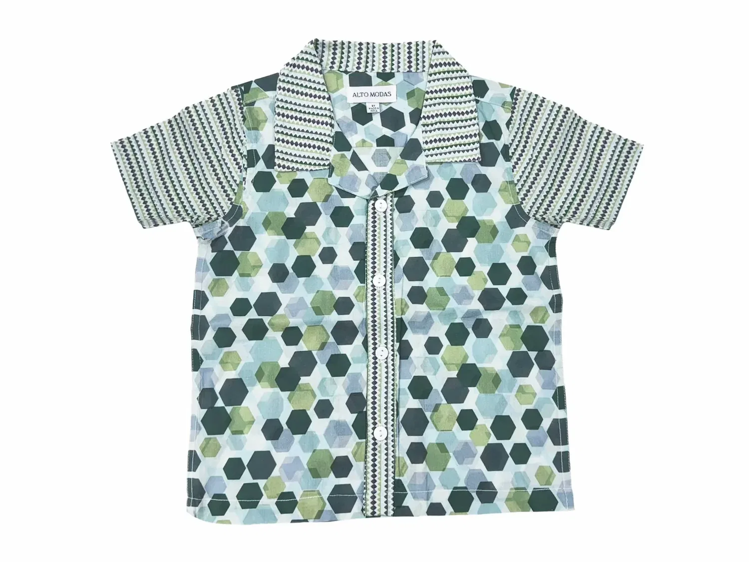 Детская рубашка для мальчиков с принтом из фигур Shapes Camp Shirt Alto Modas, Green Multi