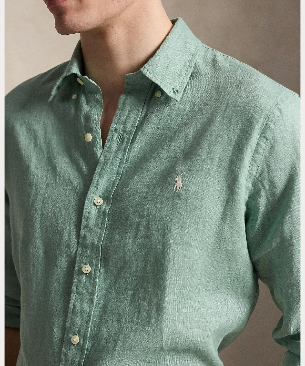 Мужская рубашка из льна с длинным рукавом модель Classic Fit POLO RALPH LAUREN, Blue — фото 4
