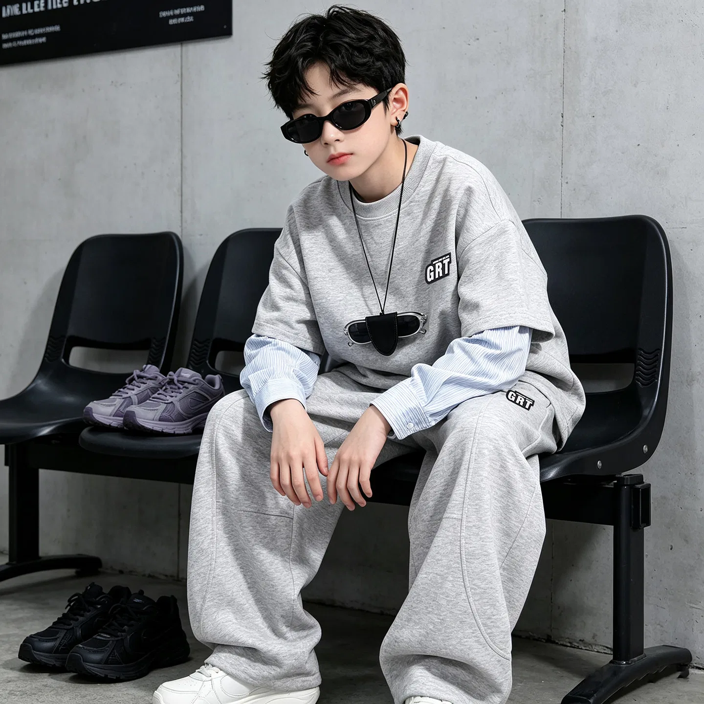 Детский спортивный комплект с круглым вырезом MADALLO, Heather Gray Two-Piece Set — фото 3