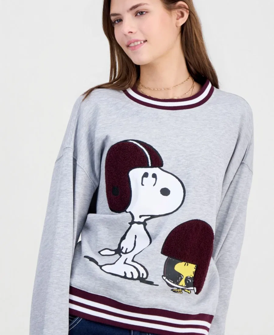 Свитшот с графикой Snoopy Football Peanuts, Heather Lt Grey — фото 3
