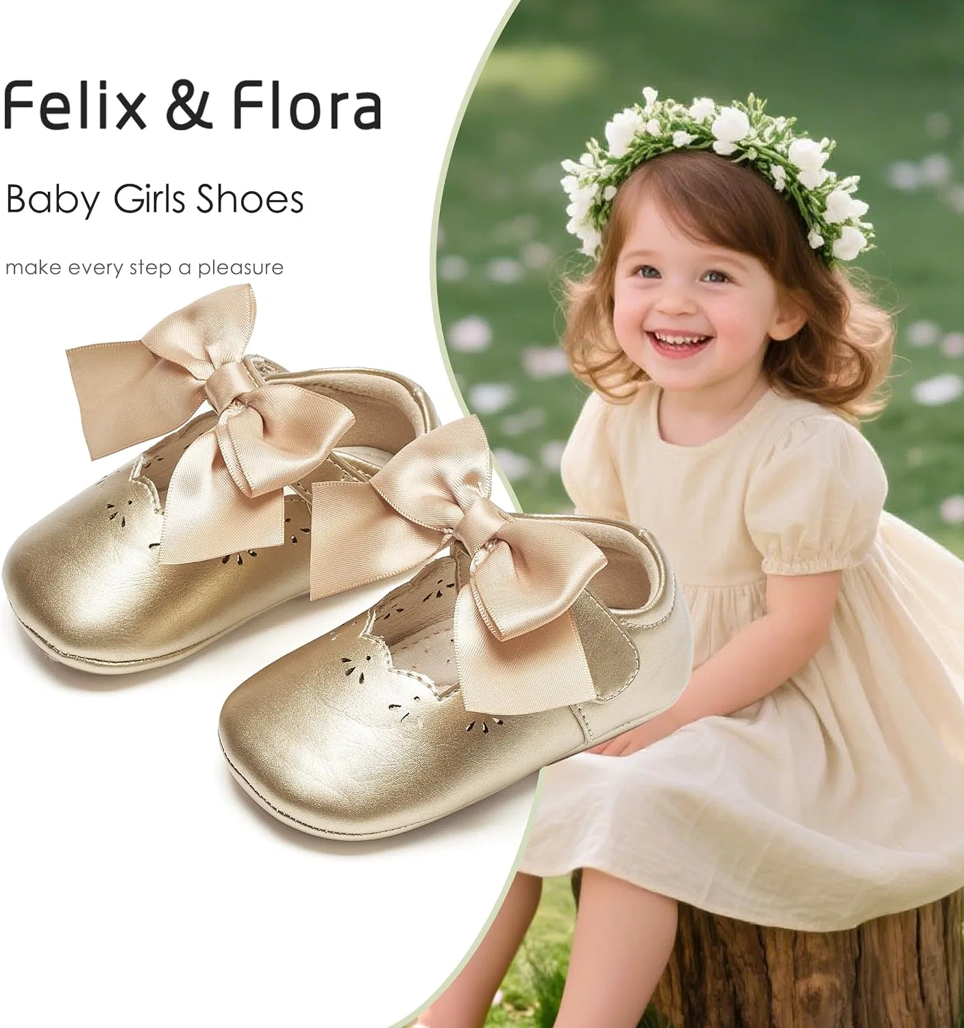 Детские туфли-мокасины для девочек Mary Jane Felix & Flora, Gold — фото 4