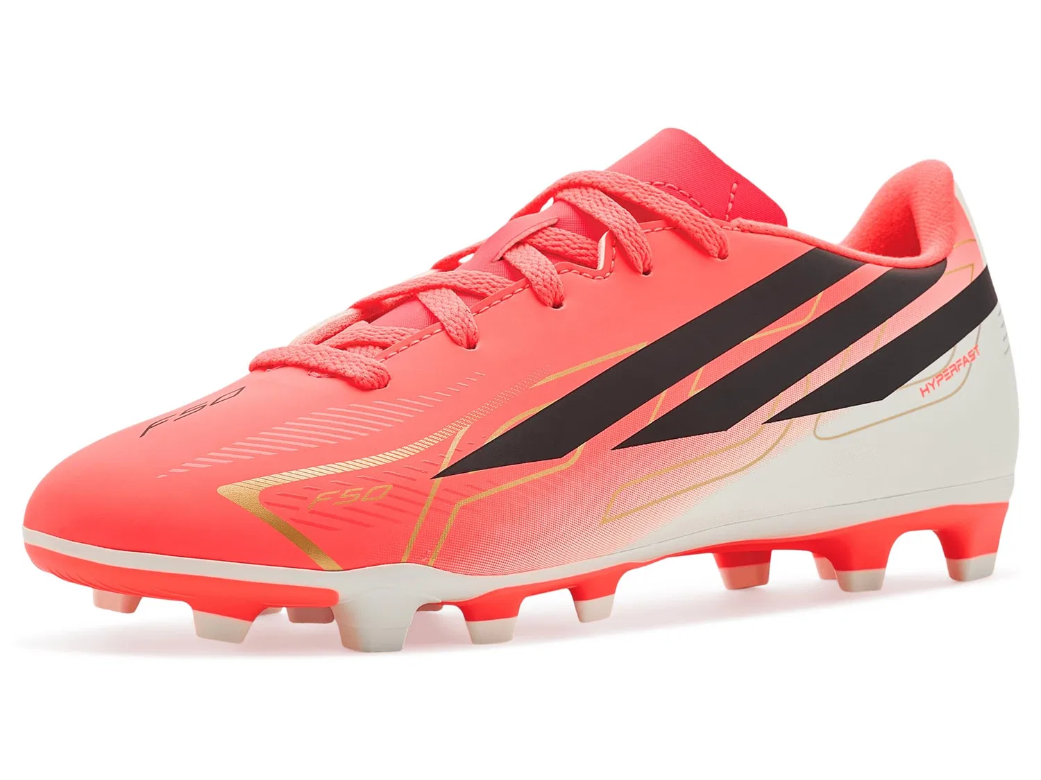 Бутсы F50 Hyperfast Club Firm Ground/Multi Ground Football (для маленьких и больших детей) Adidas Kids, Solar Turbo/Core Black/Gold Metallic