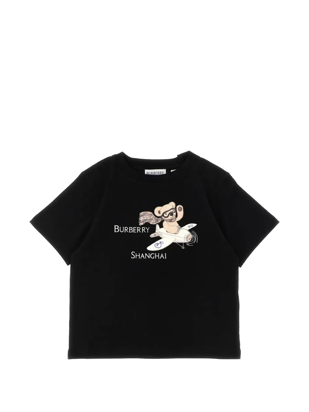 Хлопковая футболка с медведем Shanghai Bear Burberry Kids, черный