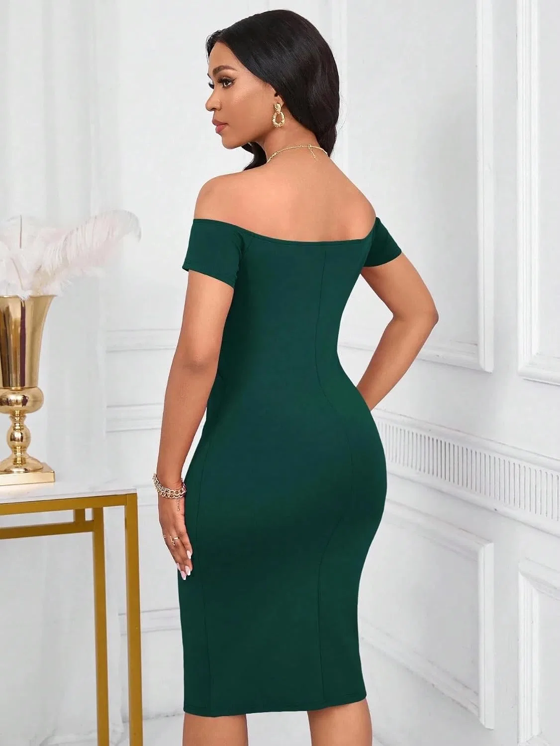 Женское облегающее платье с запахом офф-шолдер Bodycon, Green — фото 2