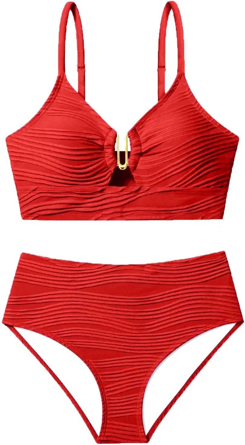 Женский танкини с текстурой, утягивающий животик Floral Swimwear, Red — фото 4