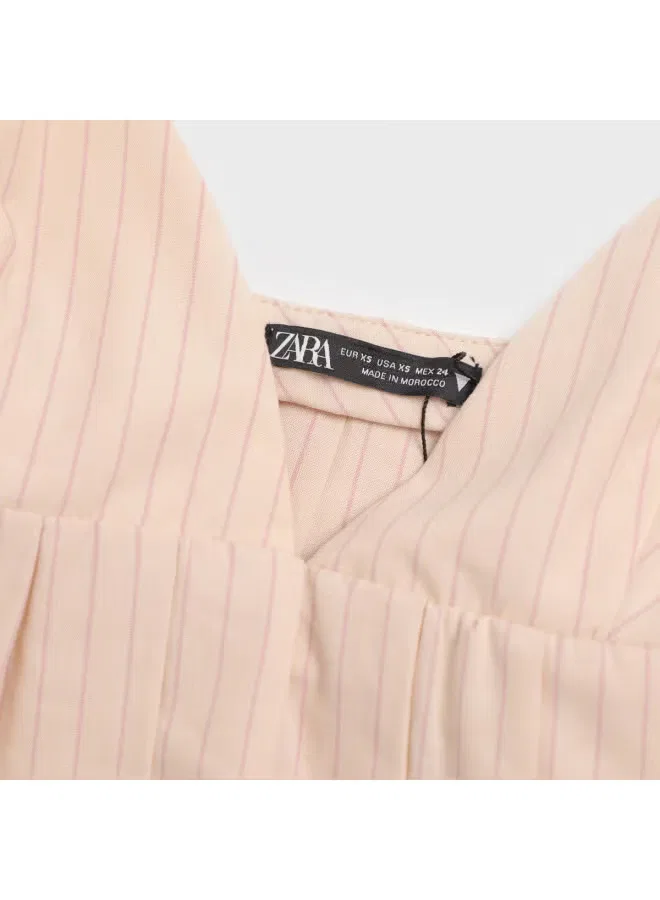 Топ без рукавов с крупным V-образным вырезом и плиссированной оборкой Zara, розовый — фото 4