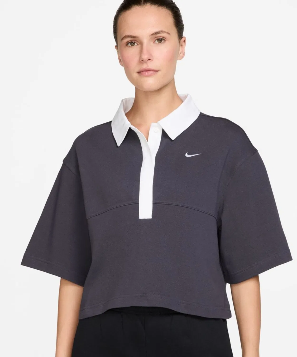 Женский поло с коротким рукавом, с принтом NIKE, Grey/White