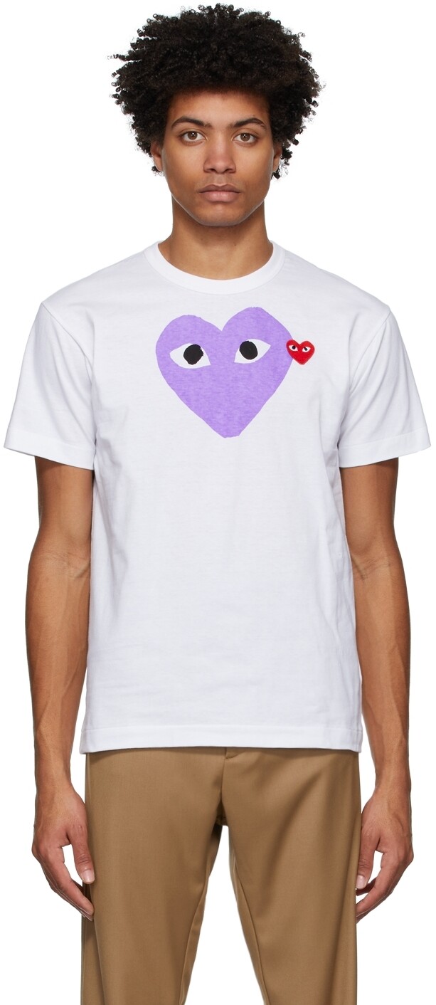 

Бело-фиолетовая футболка с большим сердцем Comme des Garçons Play, Фиолетовый, Бело-фиолетовая футболка с большим сердцем Comme des Garçons Play