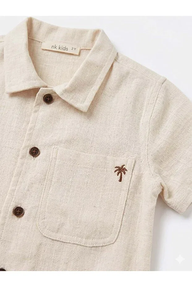 Детская рубашка для мальчиков с вышивкой пальм Nk Kids, Cream — фото 3