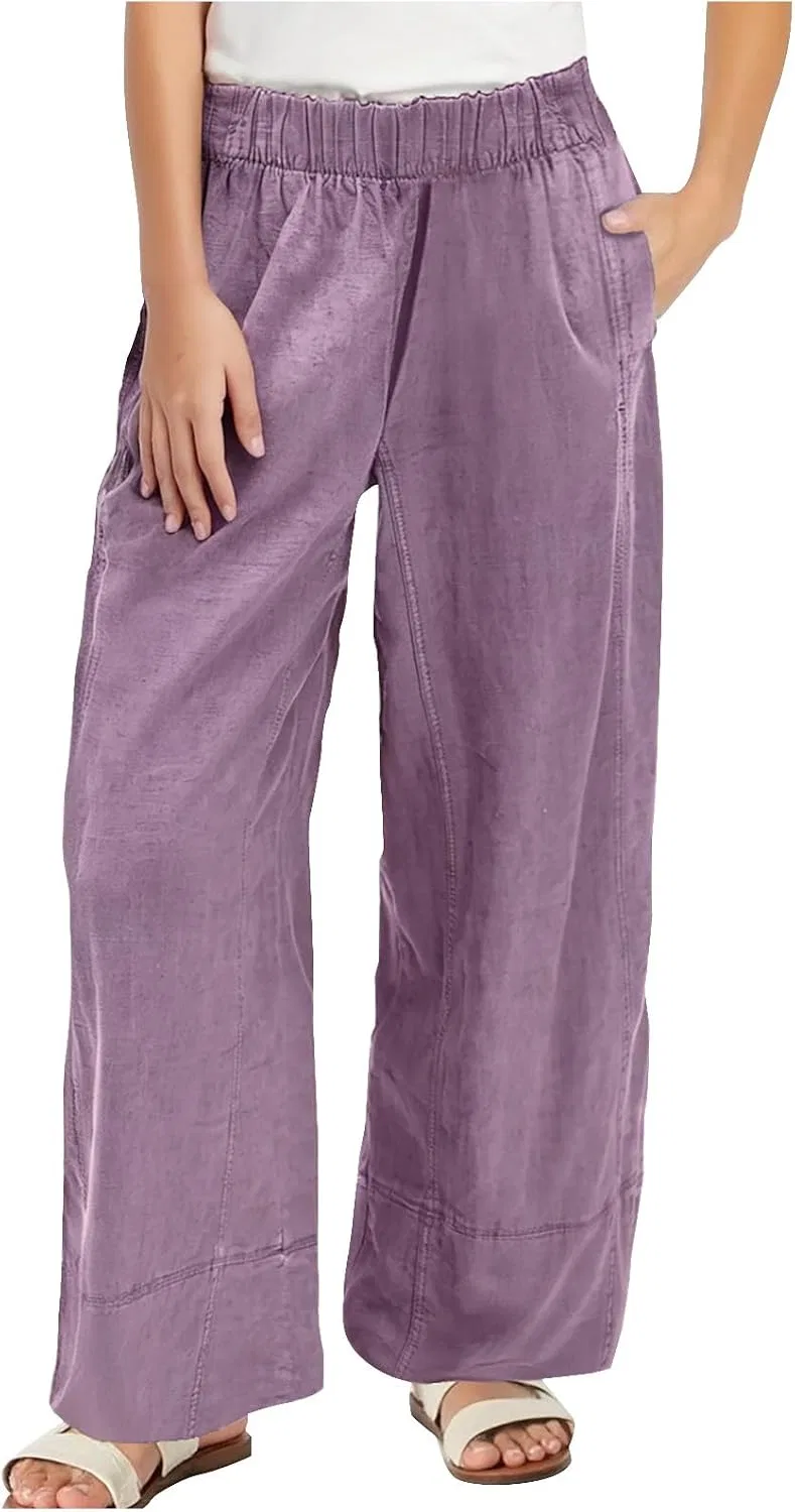 Женские свободные широкие брюки с завышенной талией, Purple