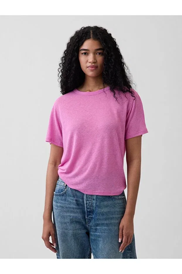 Женская футболка льняная Relaxed T-Shirt Gap, Pink-002