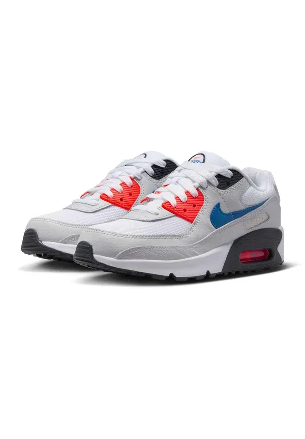 Кроссовки Leather Air Max 90 SE Nike Sportswear White, Photon Dust, Bright Crimson, Game Royal, белый/малиновый — фото 2
