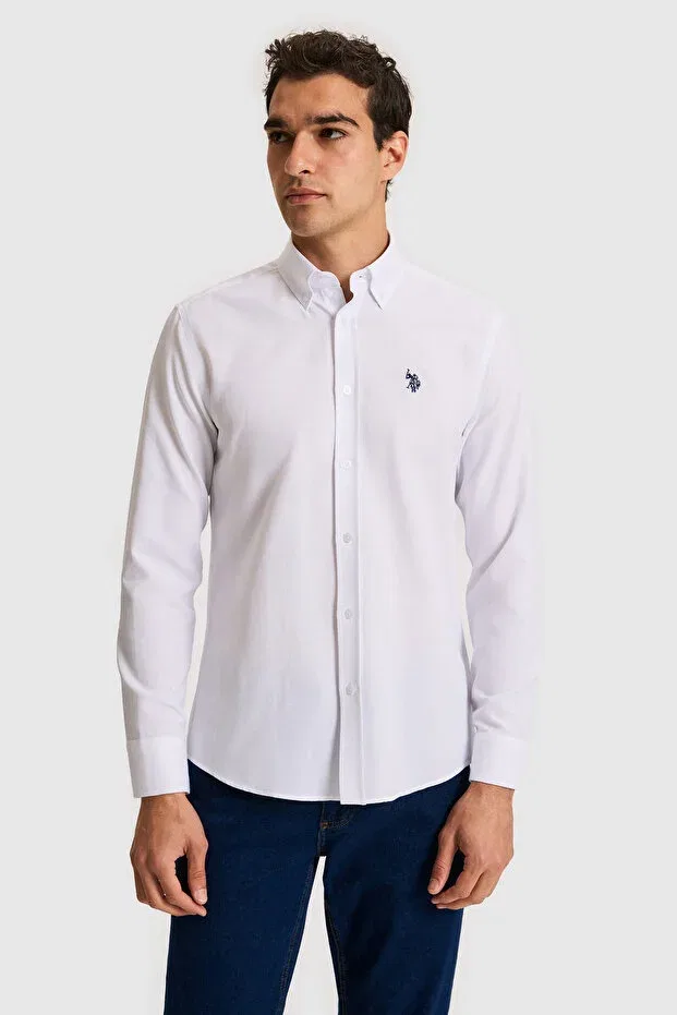 Мужская рубашка с длинным рукавом Basics U.S. Polo Assn., White — фото 3