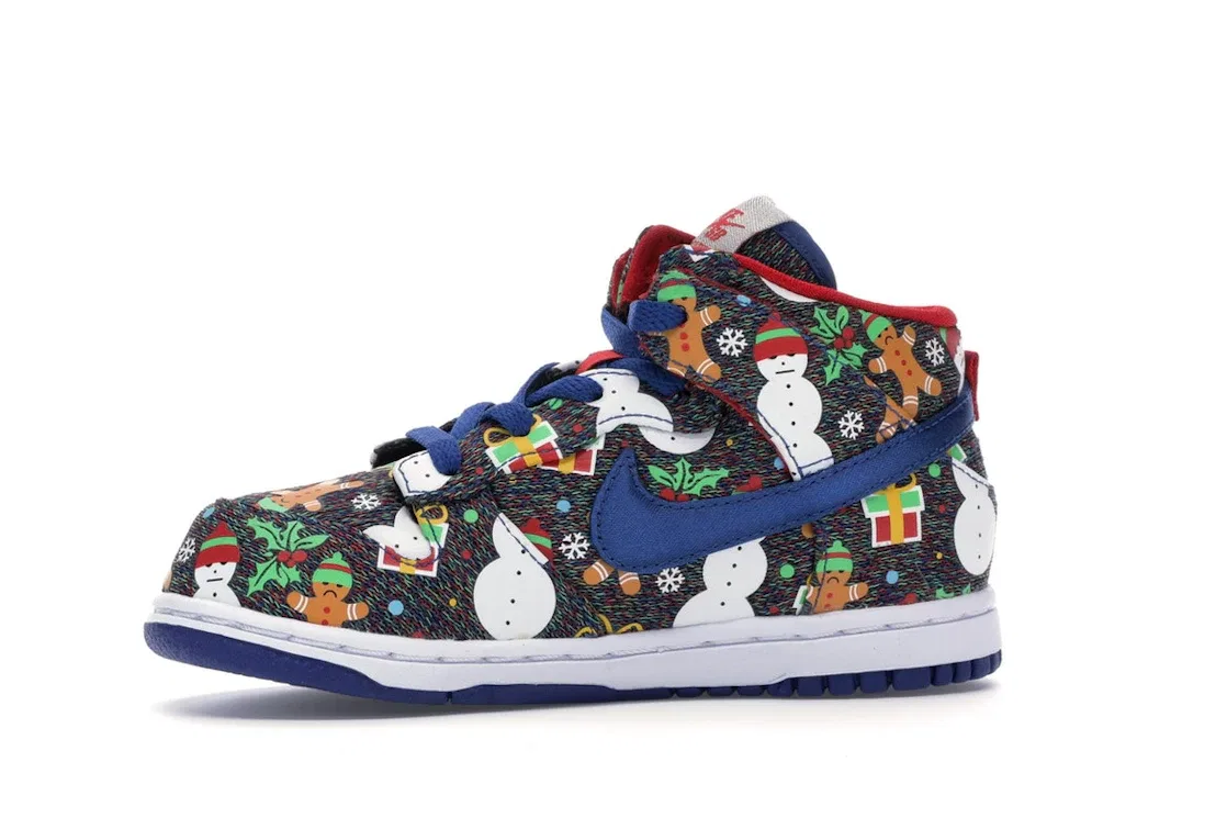 Детские кроссовки для мальчиков с принтом Nike SB Dunk High Concepts Ugly Christmas Sweater Nike, Blue Ribbon/Blue Ribbon-Atom Red — фото 3