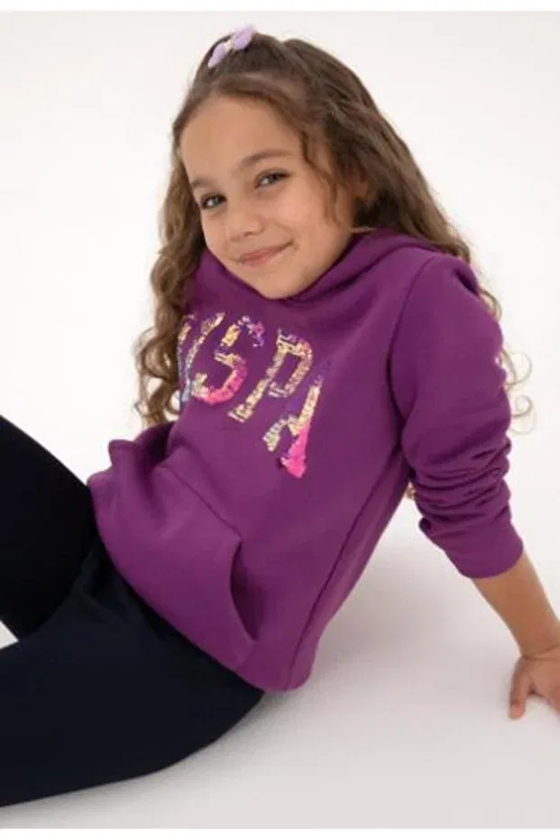 Детское худи для девочек базовое U.S. Polo Assn., Violet