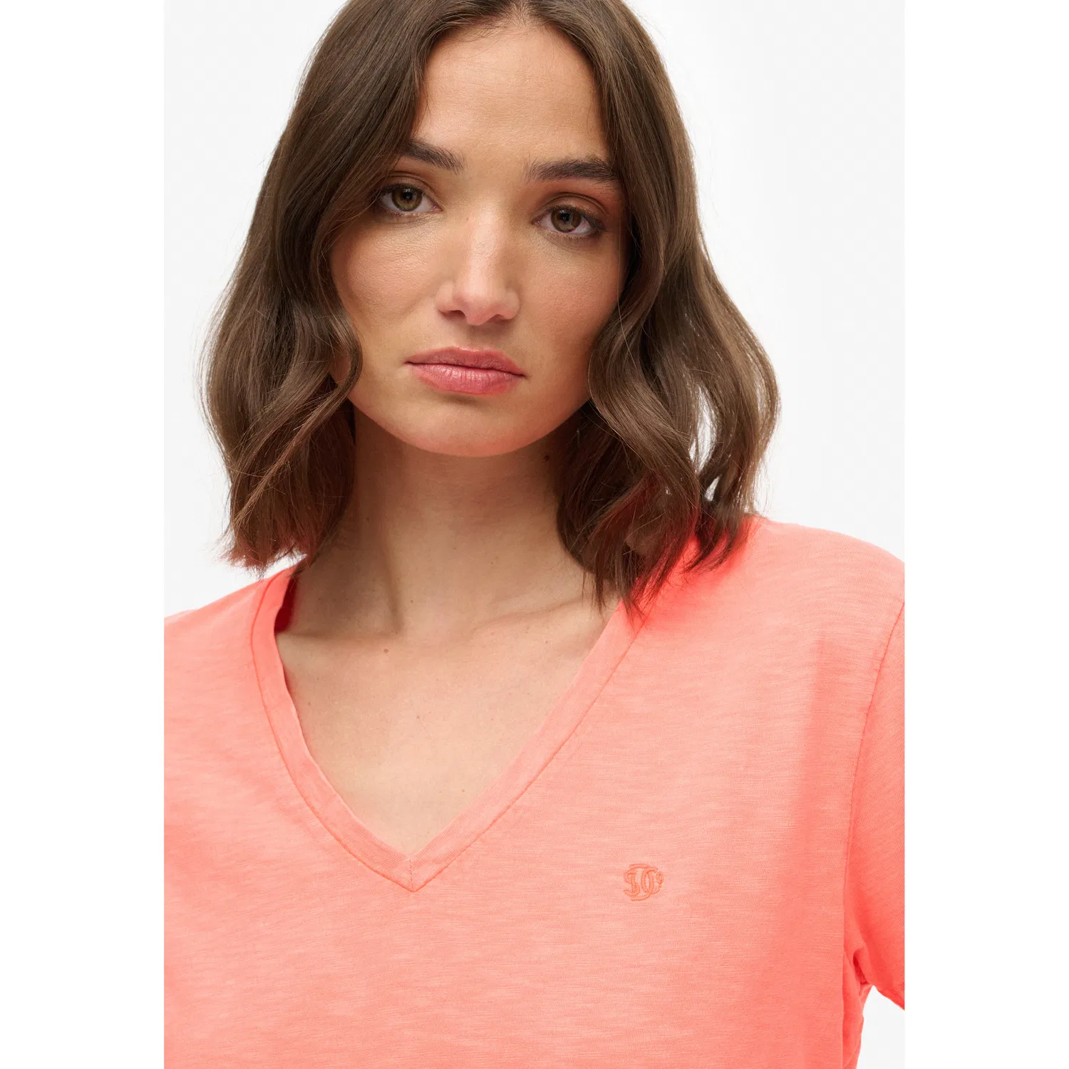 Женская футболка с V-образным вырезом Superdry, Fluro Coral — фото 4