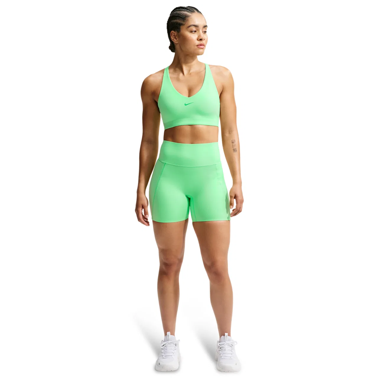 Женский спортивный бюстгальтер с V-образным вырезом, модель Universa, Nike, Illusion Green/Lt Green Spark/Green Spark — фото 4