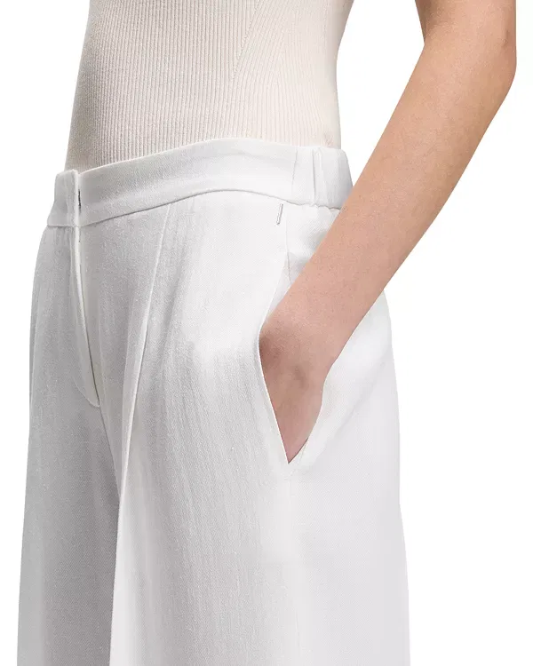 Женские брюки широкие из льна Tiana wide leg pants Boss, белый — фото 4