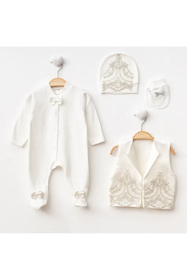 Детский комбинезон для мальчиков с длинным рукавом Ponpon Baby, Ecru