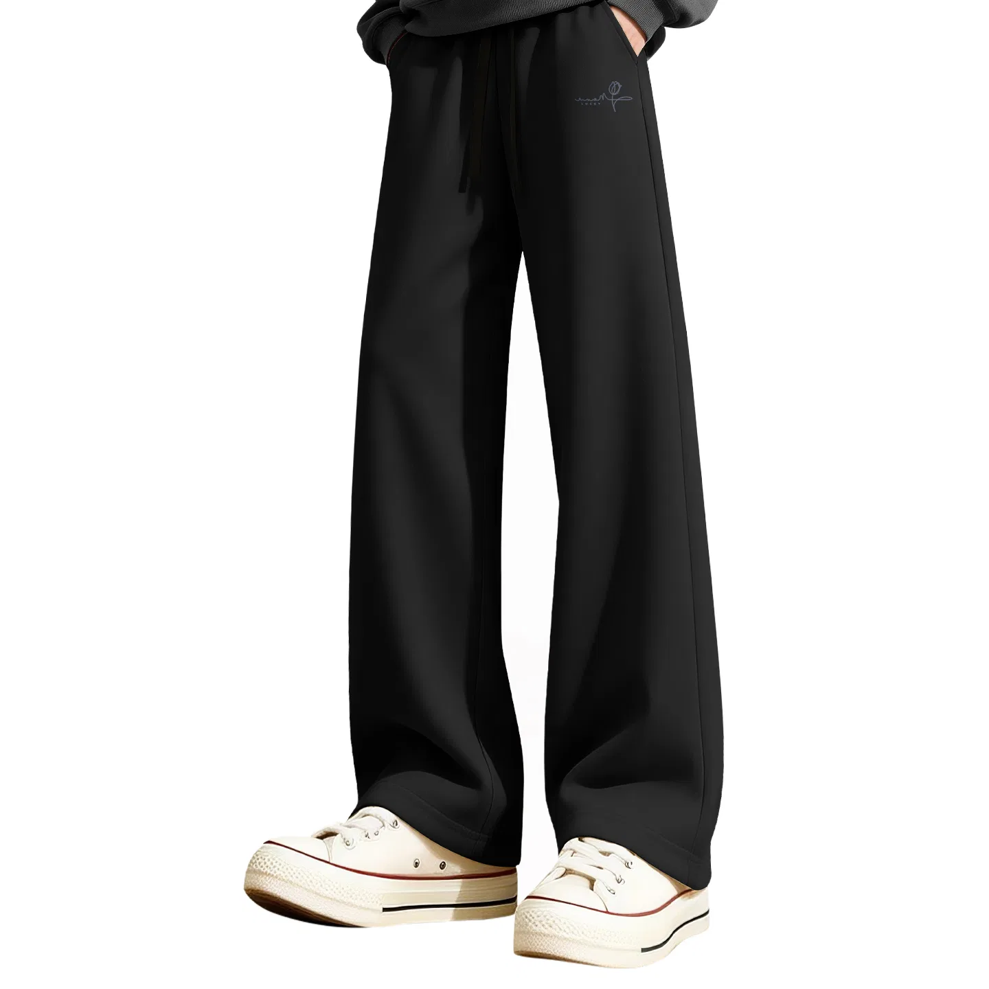 Детские брюки повседневные прямого кроя Flower Language Seamed Pants Logo MINISO, Black