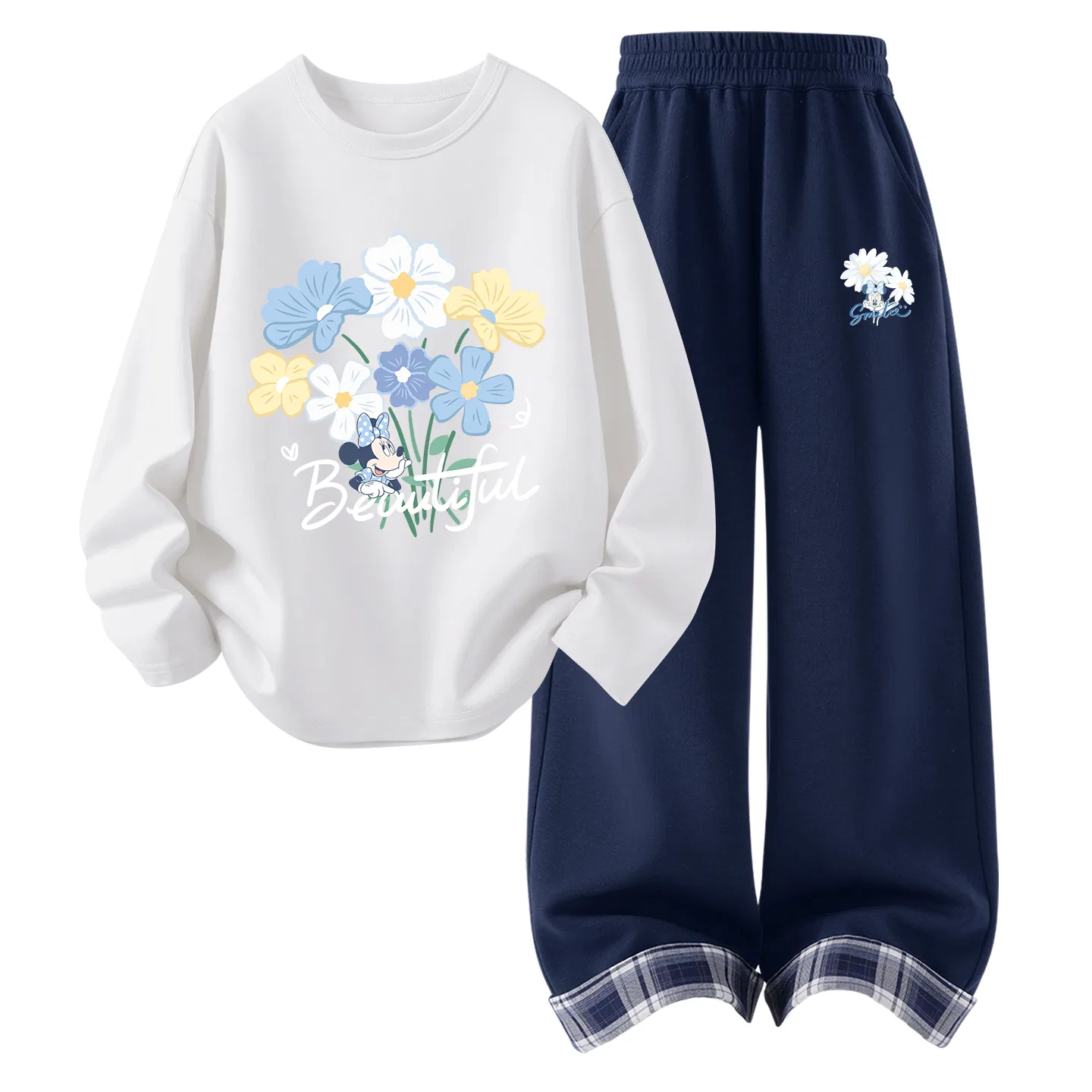 Детский комплект спортивной одежды с длинным рукавом Disney, Daisy Bouquet White+Dimi Floral K Navy Blue