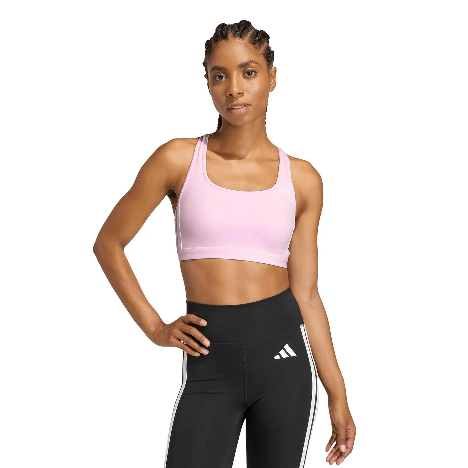 Женский спортивный бюстгальтер средней поддержки Optime Essentials 3-Stripes Adidas, Rosa Weiss — фото 3