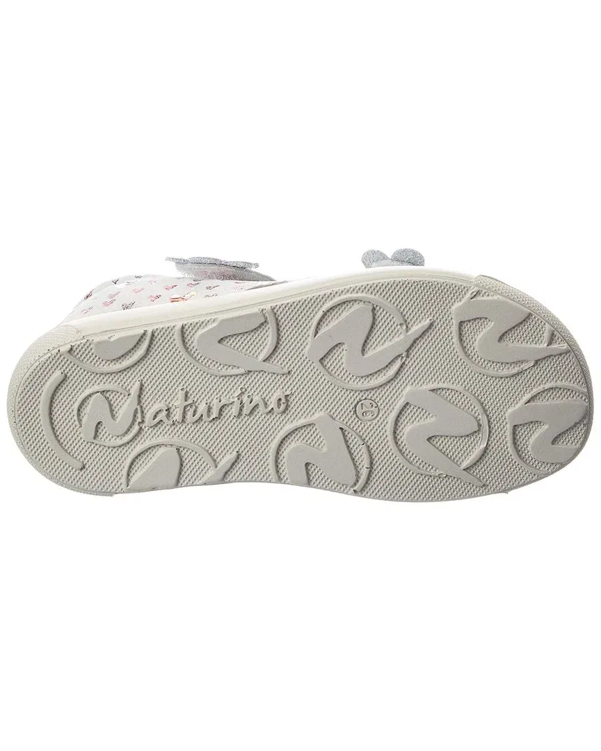 Детские сандалии на липучке с цветочной аппликацией Naturino August 3 Suede Sandal, White — фото 4