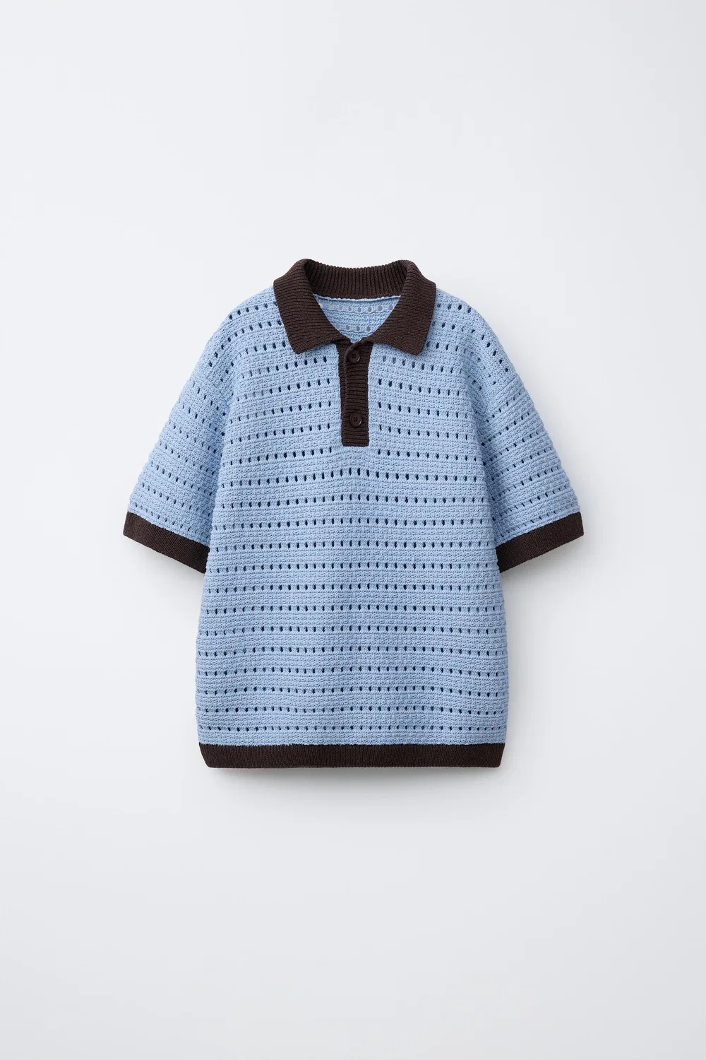 Вязаная поло-рубашка ZARA, Pastel Blue