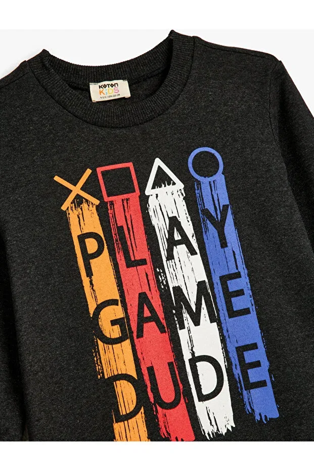 Детские свитшот для мальчиков с принтом Game Themed Long Sleeve Crew Neck Raised Crew Neck Koton, Anthracite — фото 3