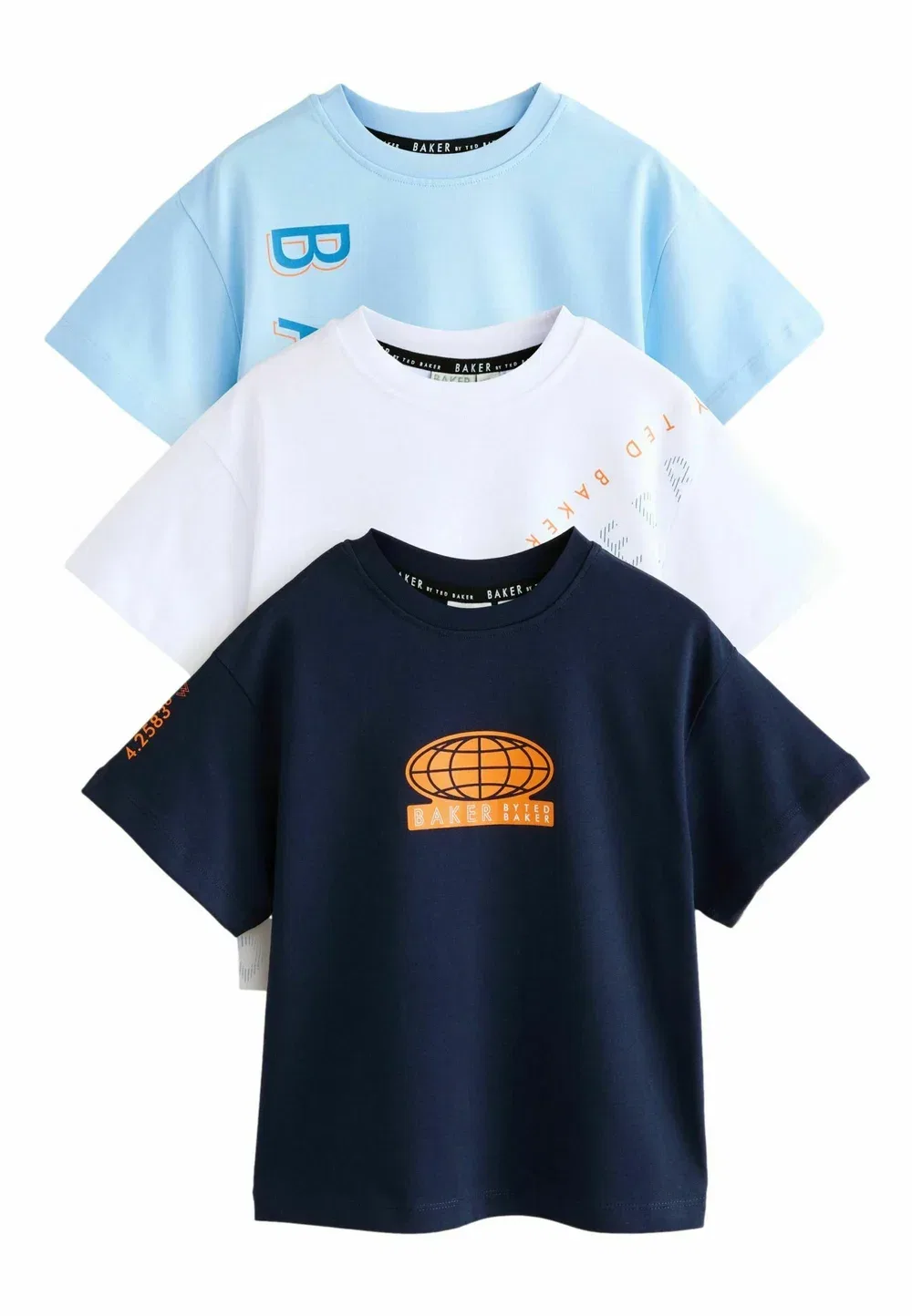 Футболки стандартного кроя с графическим принтом, комплект из 3 штук Baker By Ted Baker, White Blue Navy