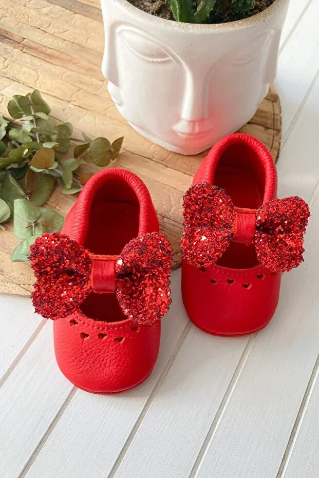 Детские кожаные тапочки-носочки для мальчиков и девочек Shine series Li Puna, Red