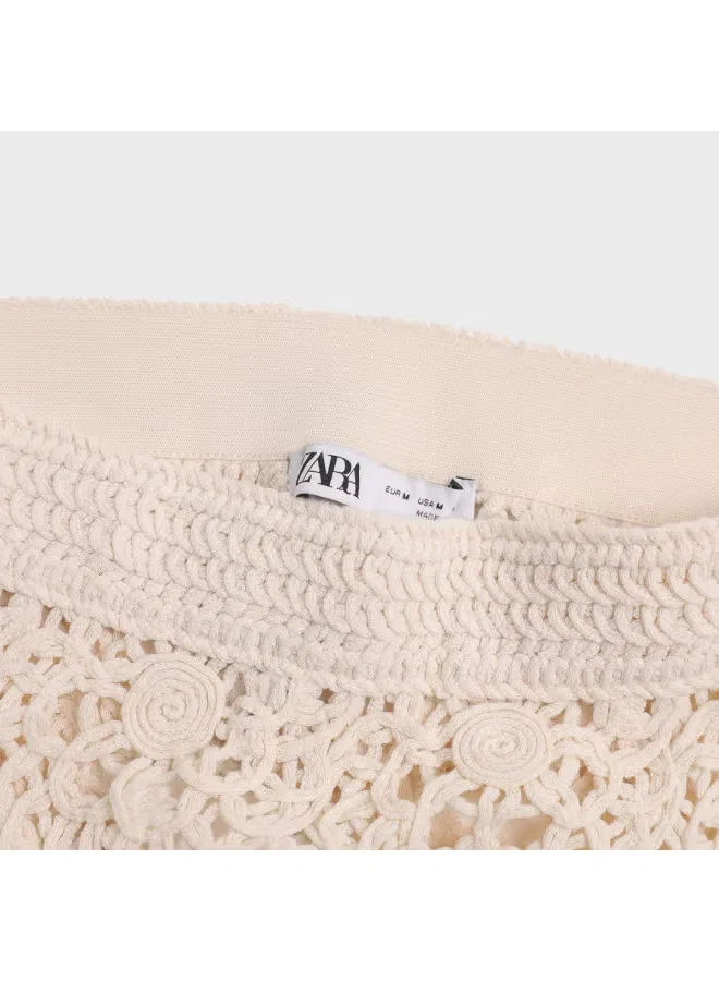 Юбка миди с цветочным принтом и бахромой Zara, бежевая — фото 4