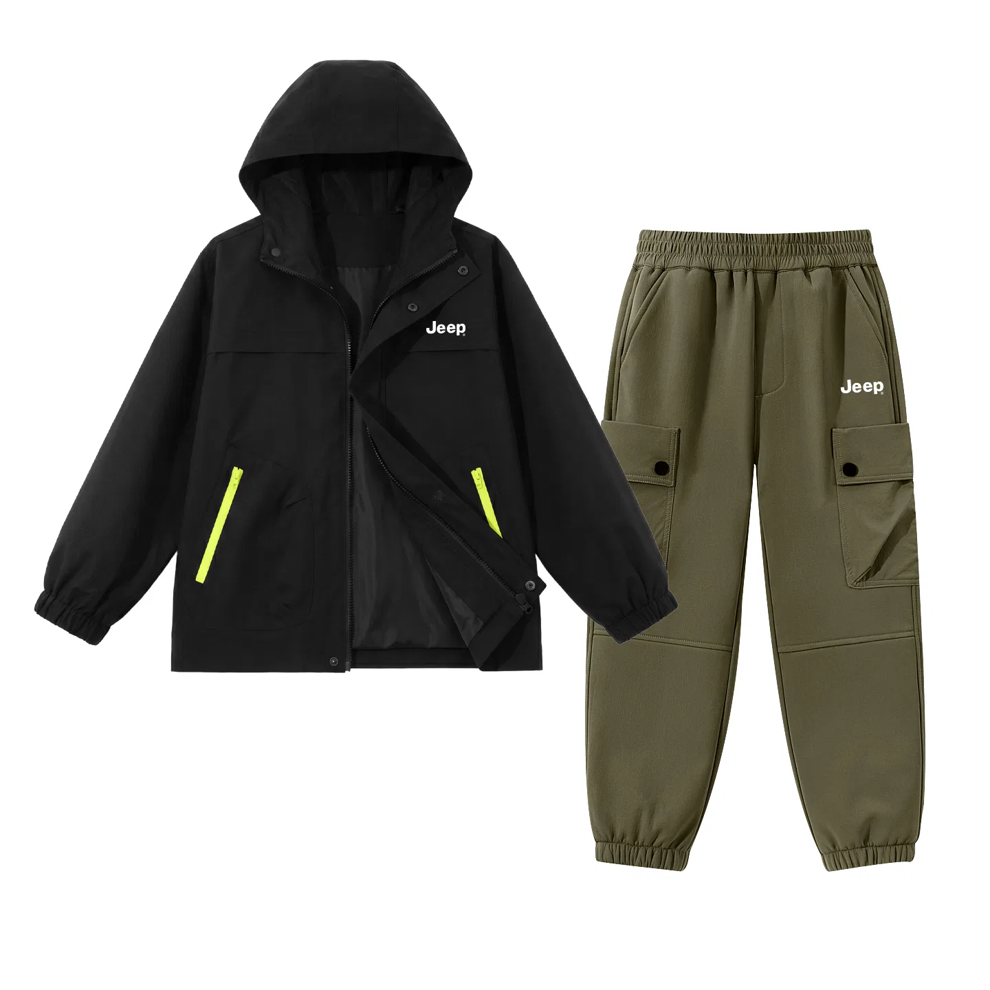 Детский комплект спортивной одежды с капюшоном Jeep, Black/E White Logo K-Khaki/E White Logo K