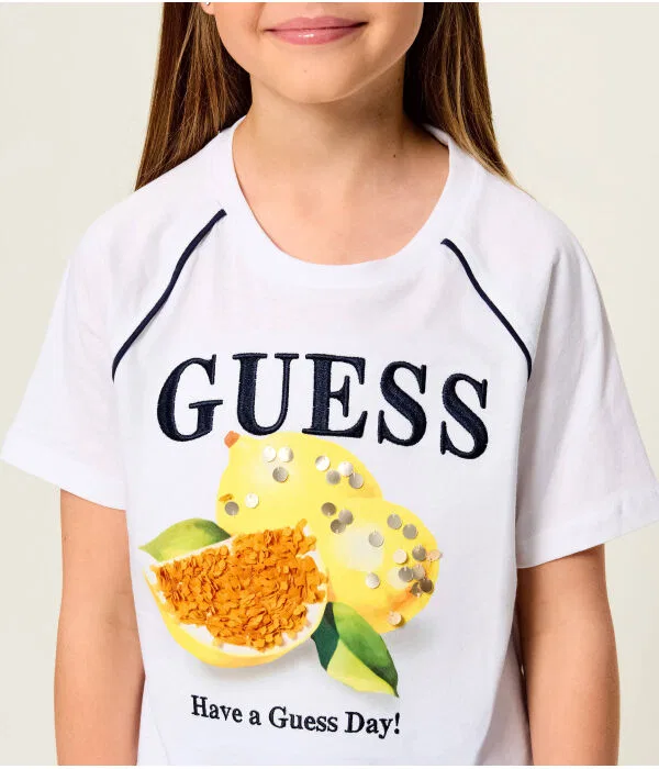 Детская футболка для девочек хлопковая Guess, белый — фото 4