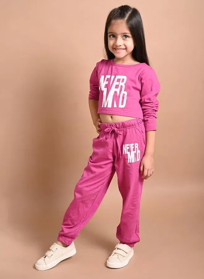 Комплект топ с принтом и джоггеры Never mind Lilpicks, фуксия