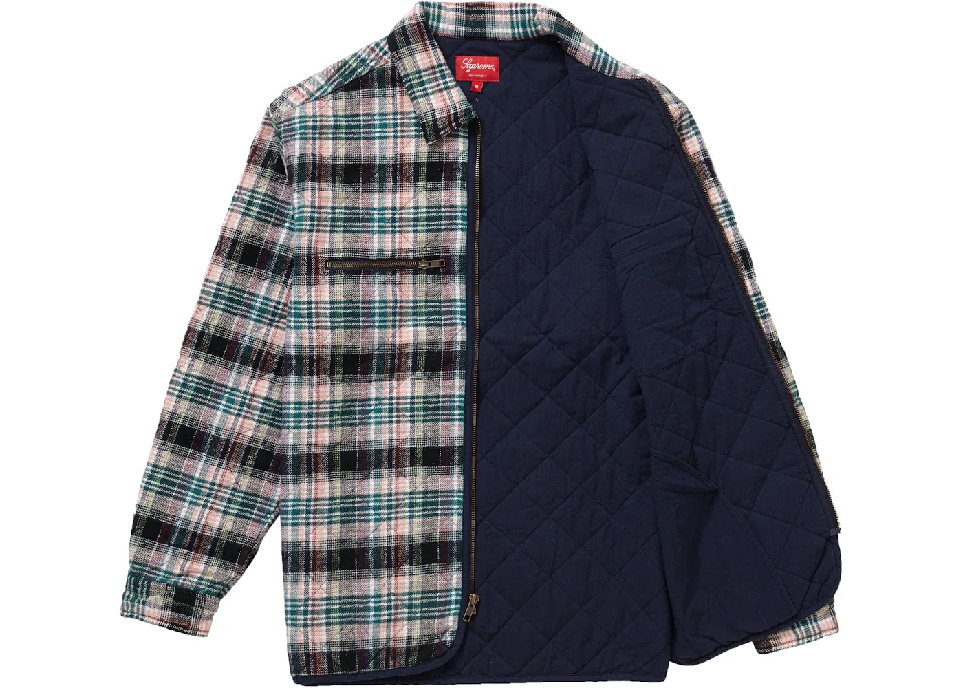 Мужская рубашка с принтом Supreme Quilted Plaid Zip Up Shirt, OffWhite — фото 2