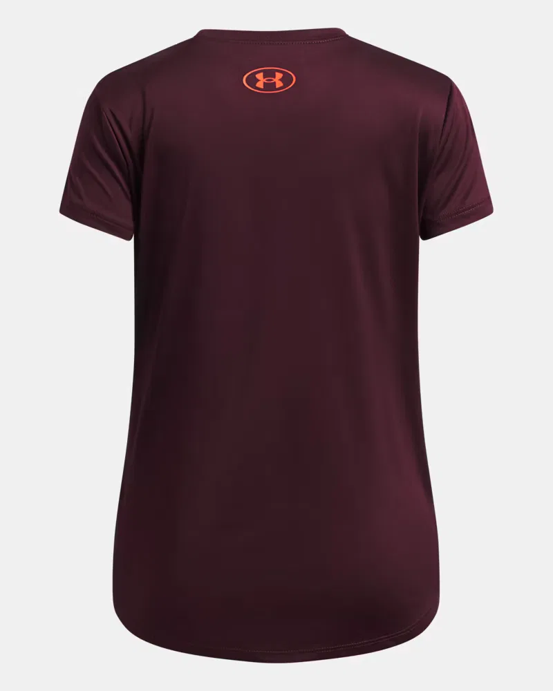 Футболка детская с коротким рукавом, быстросохнущая, UA Velocity Big Logo UnderArmour, Dark Maroon/Beta — фото 2