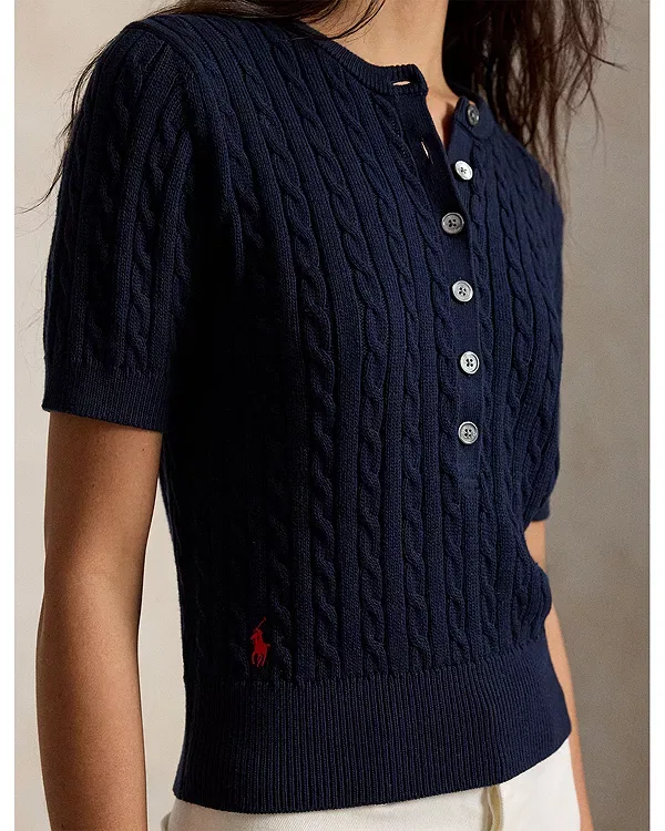 Женский свитер с коротким рукавом Cable Knit Ralph Lauren, синий — фото 4