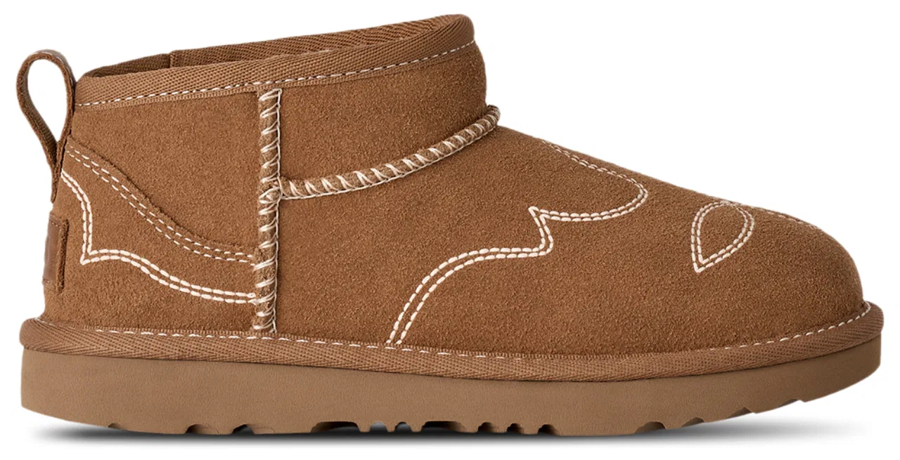 Детские ботинки для девочек с западной вышивкой UGG Ultra Mini Western, Chestnut/White