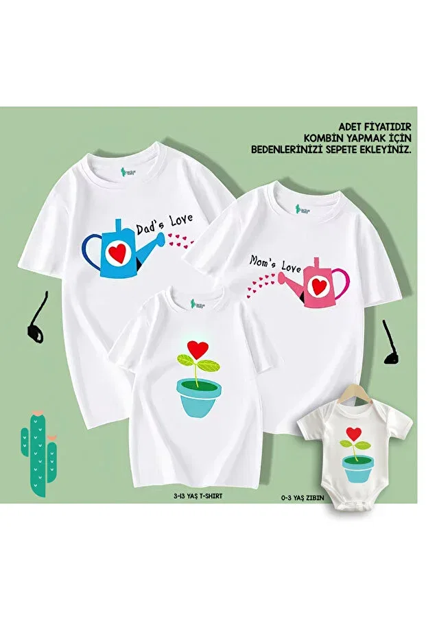 Детская футболка для мальчиков с принтом Mother Father Child Combination Tshirt Cactus Collection, White