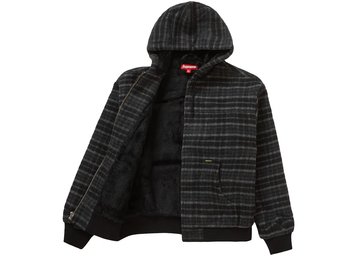 Мужская куртка с капюшоном из шерсти в клетку Supreme, Black — фото 2