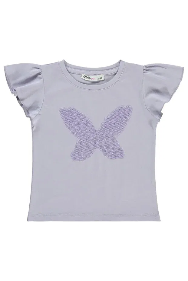 Детская футболка для девочек с принтом Butterfly Embroidered Civil Girls, Galactic Lilac