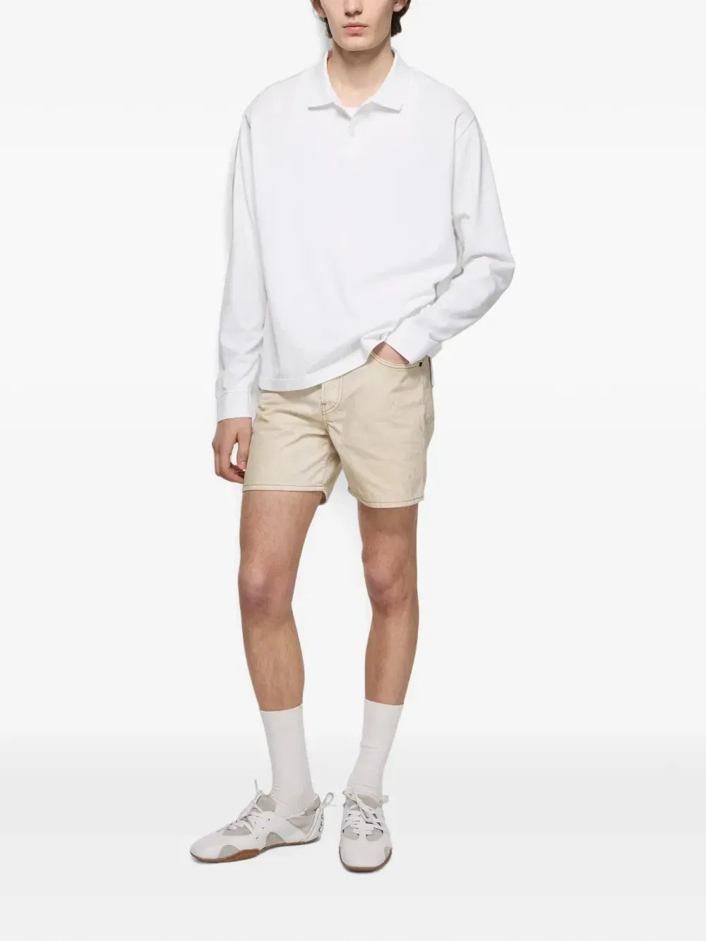 Поло с длинными рукавами и логотипом Acne Studios, белый — фото 2