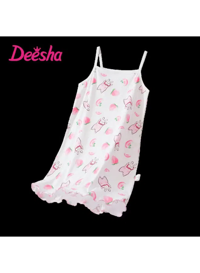 Ночная сорочка на бретелях с принтом Taotao Rabbit Deesha, белый — фото 4