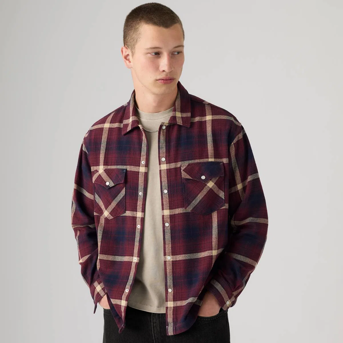 Классическая фланелевая рубашка свободного кроя в западном стиле Levi's, Ryder Plaid Tawny Port - Multi-Color