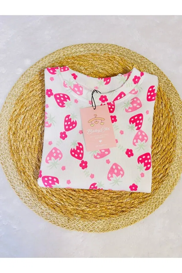 Детская футболка с принтом Strawberry pattern cotton tshirt Babyelisco, Strawberry Print — фото 3
