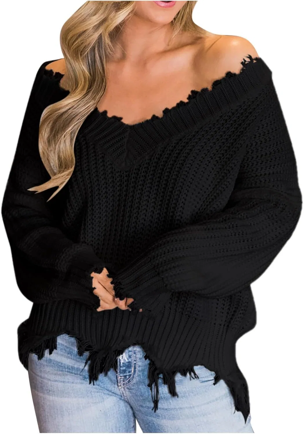 Женский свитер оверсайз с открытыми плечами, Heevina, 02-A-Black